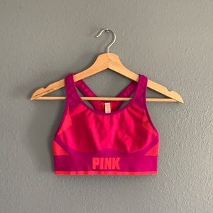 PINK | Hot Pink + Orange Lightly Lined Sports Bra Women’s Sz S